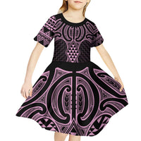 Mawhero Maori Ta Moko Poutama Art Kid Short Sleeve Dress LT9 - Polynesian Pride