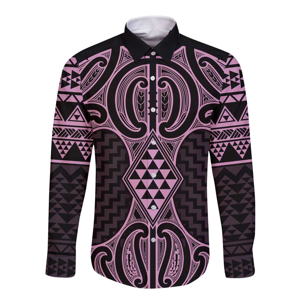 Mawhero Maori Ta Moko Poutama Art Long Sleeve Button Shirt