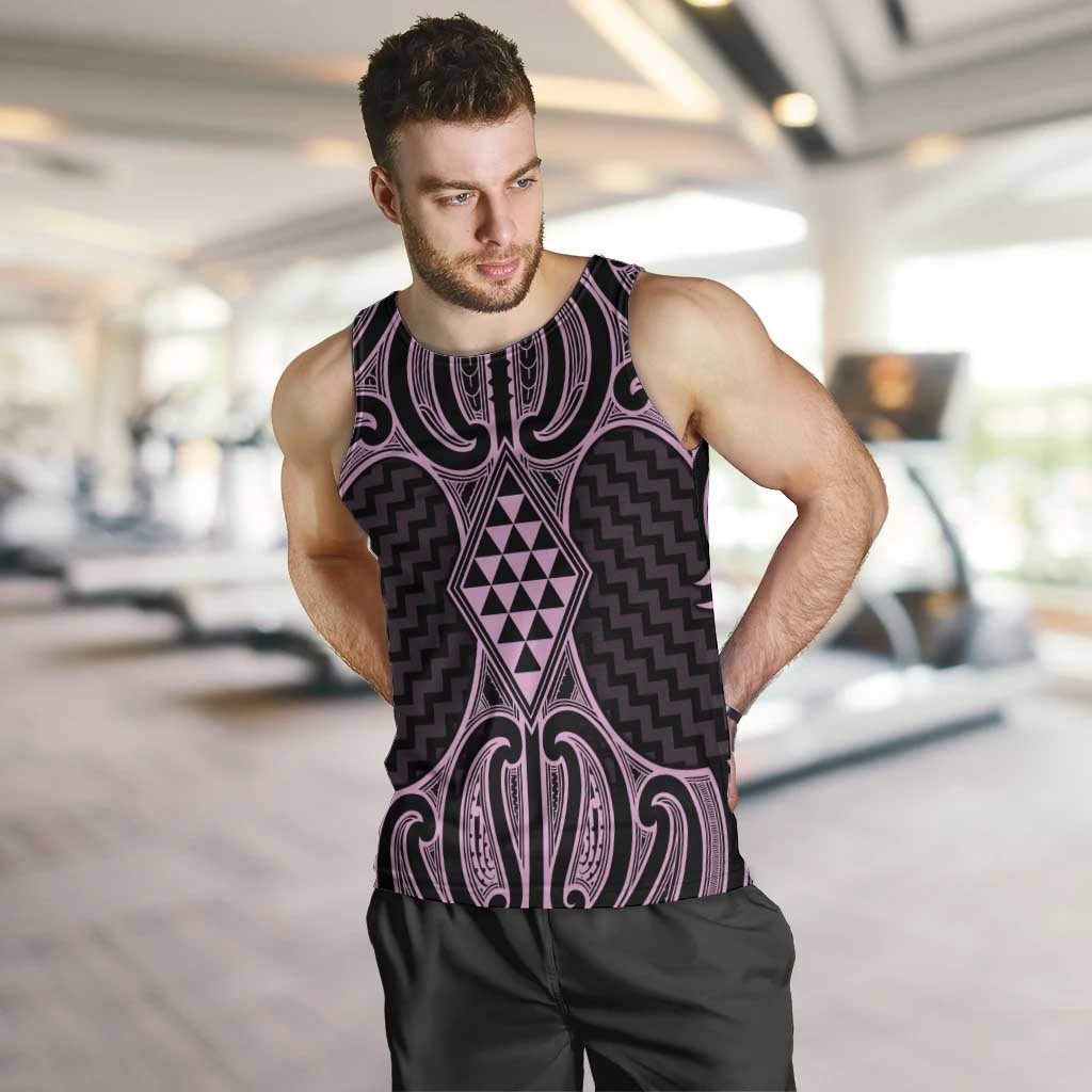 Mawhero Maori Ta Moko Poutama Art Men Tank Top LT9 Pink - Polynesian Pride