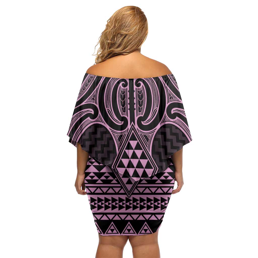 Mawhero Maori Ta Moko Poutama Art Off Shoulder Short Dress
