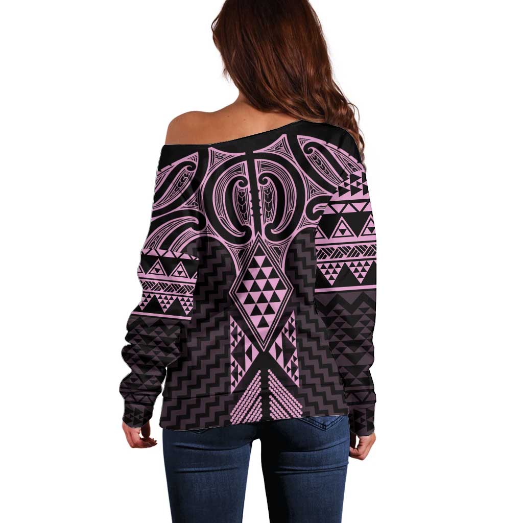 Mawhero Maori Ta Moko Poutama Art Off Shoulder Sweater