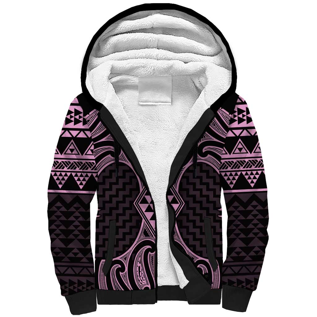 Mawhero Maori Ta Moko Poutama Art Sherpa Hoodie LT9 Unisex Pink - Polynesian Pride