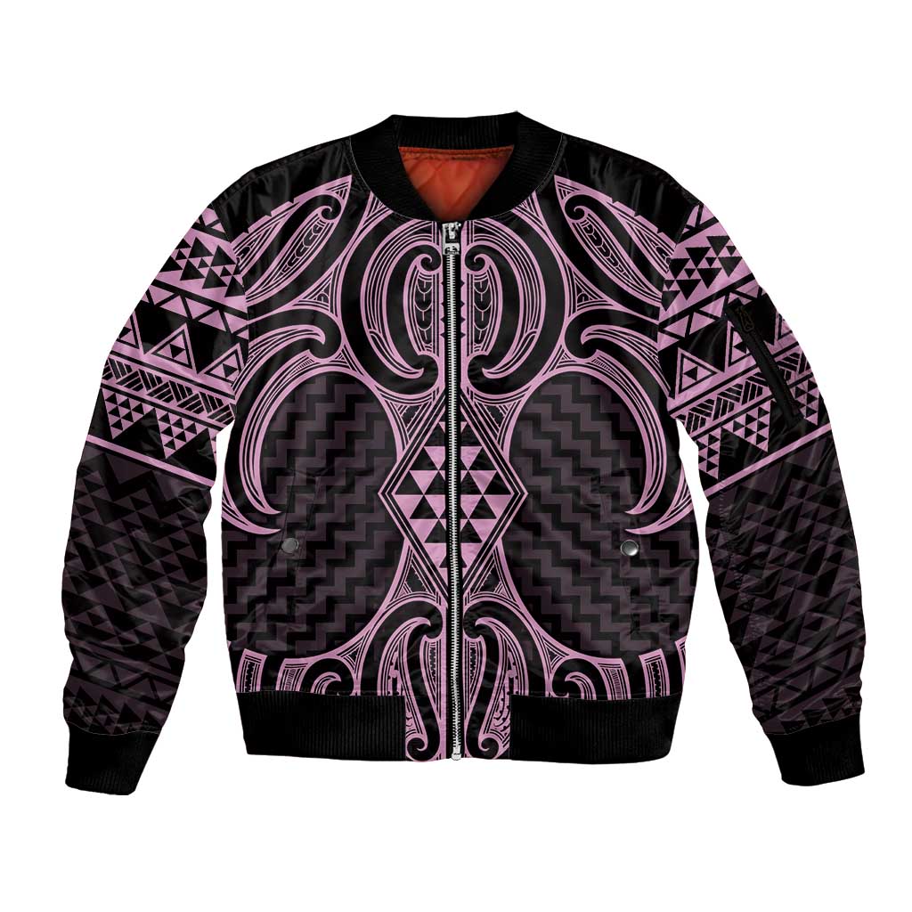 Mawhero Maori Ta Moko Poutama Art Sleeve Zip Bomber Jacket