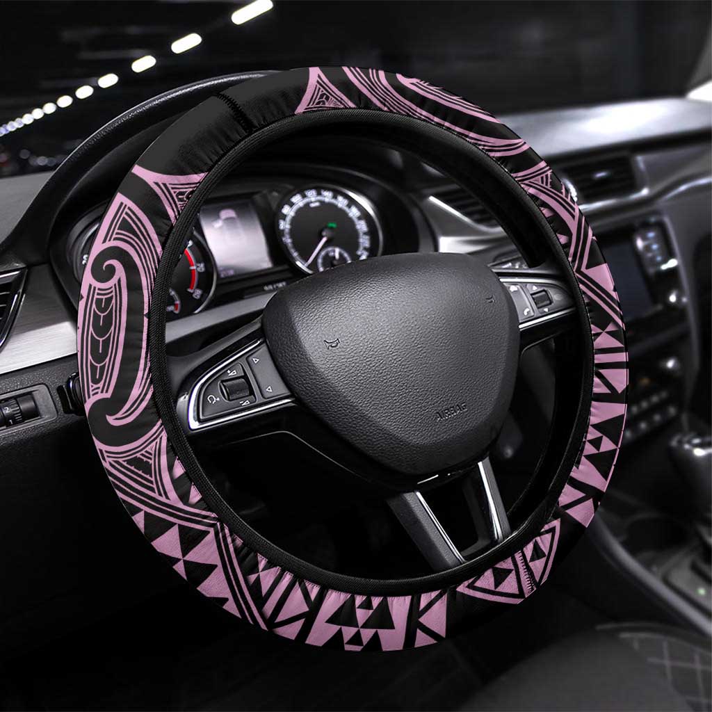 Mawhero Maori Ta Moko Poutama Art Steering Wheel Cover LT9 Universal Fit Pink - Polynesian Pride