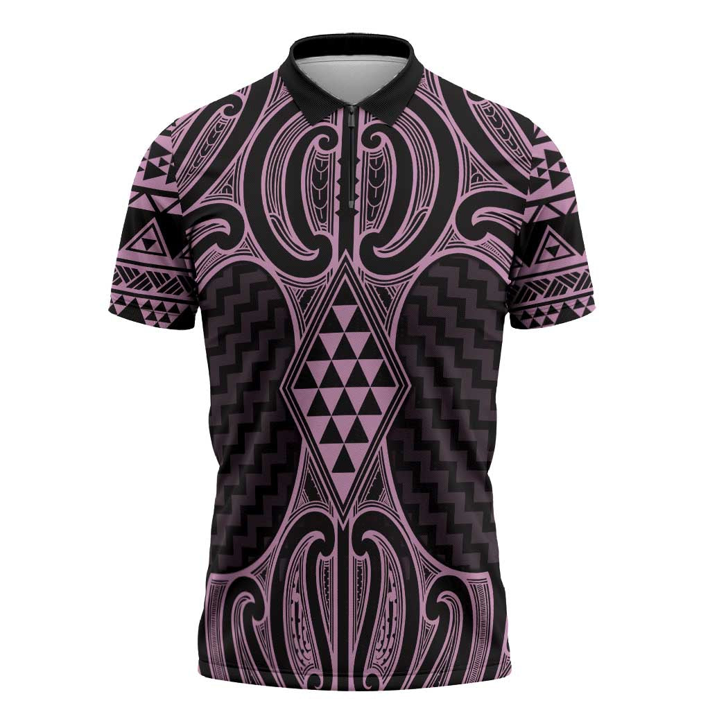 Mawhero Maori Ta Moko Poutama Art Zipper Polo Shirt - Polynesian Pride