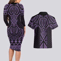 Waiporoporo Maori Ta Moko Poutama Art Couples Matching Long Sleeve Bodycon Dress and Hawaiian Shirt
