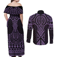 Waiporoporo Maori Ta Moko Poutama Art Couples Matching Off Shoulder Maxi Dress and Long Sleeve Button Shirt