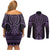 Waiporoporo Maori Ta Moko Poutama Art Couples Matching Off Shoulder Short Dress and Long Sleeve Button Shirt