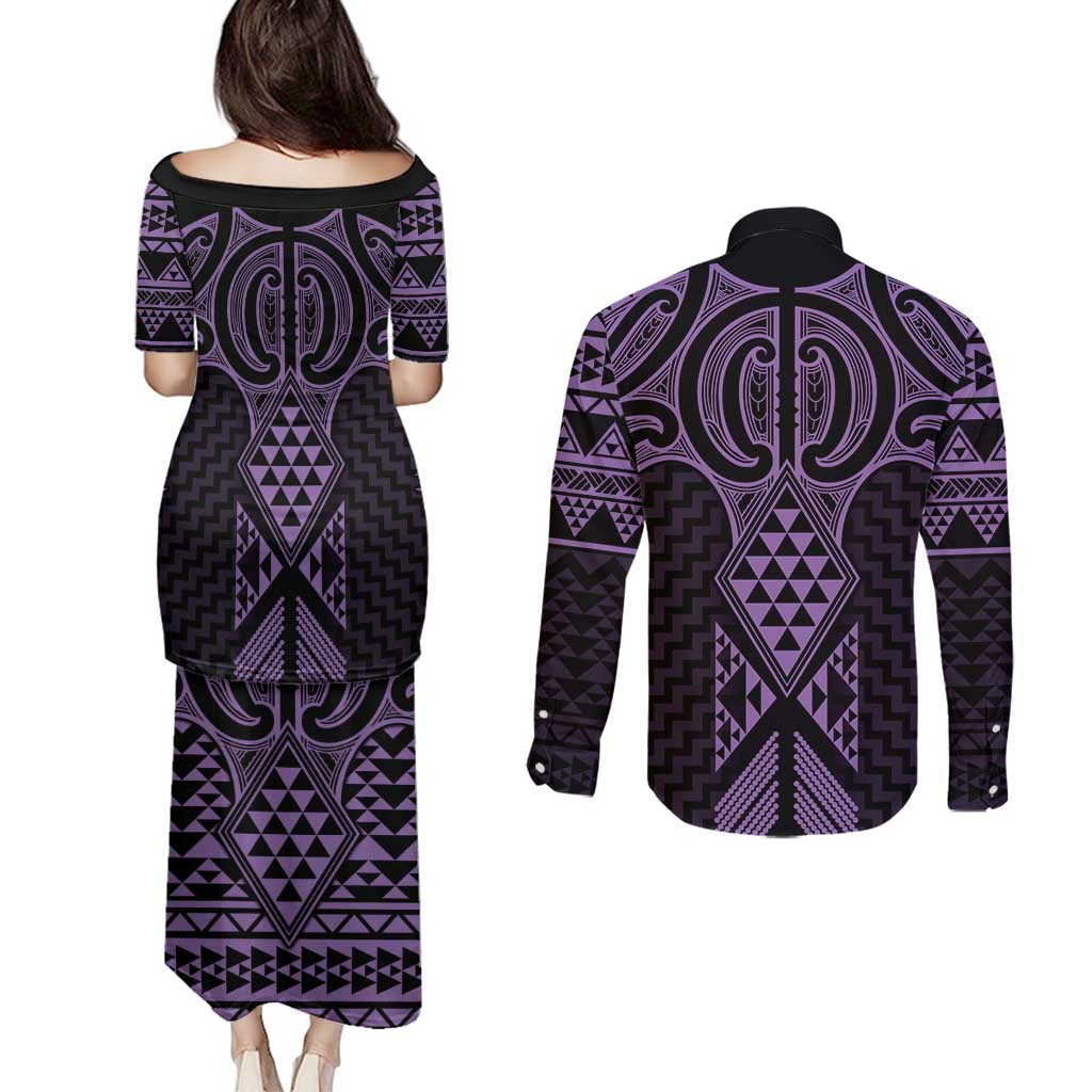 Waiporoporo Maori Ta Moko Poutama Art Couples Matching Puletasi and Long Sleeve Button Shirt LT9 - Polynesian Pride
