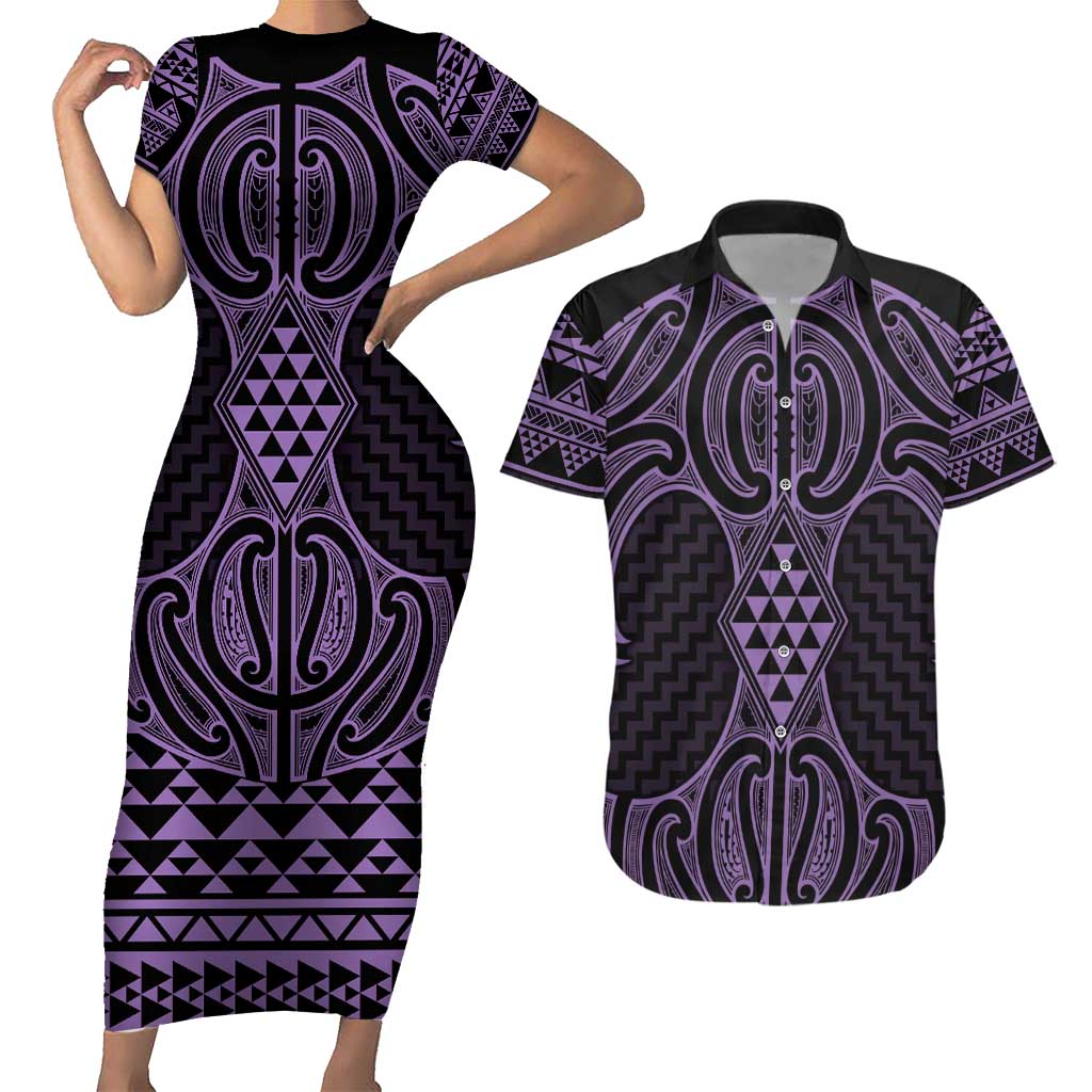 Waiporoporo Maori Ta Moko Poutama Art Couples Matching Short Sleeve Bodycon Dress and Hawaiian Shirt