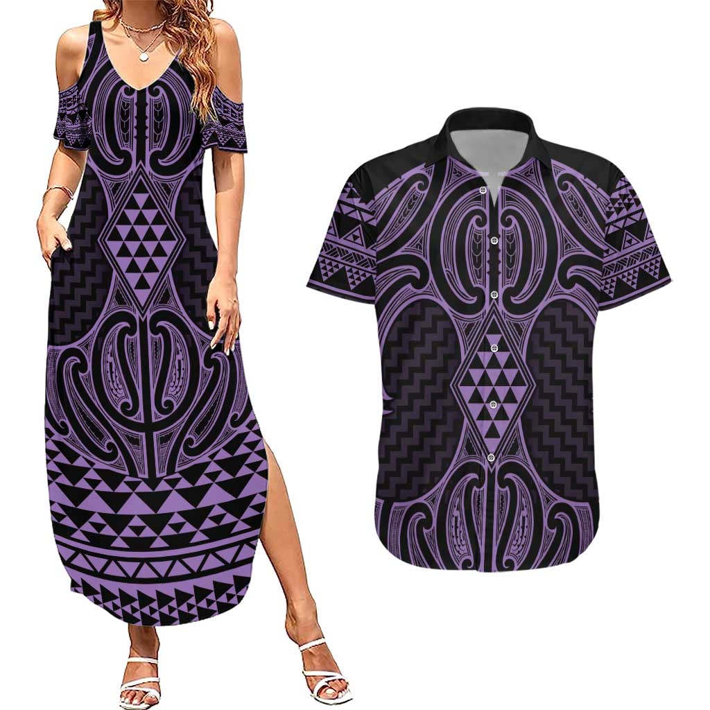 Waiporoporo Maori Ta Moko Poutama Art Couples Matching Summer Maxi Dress and Hawaiian Shirt