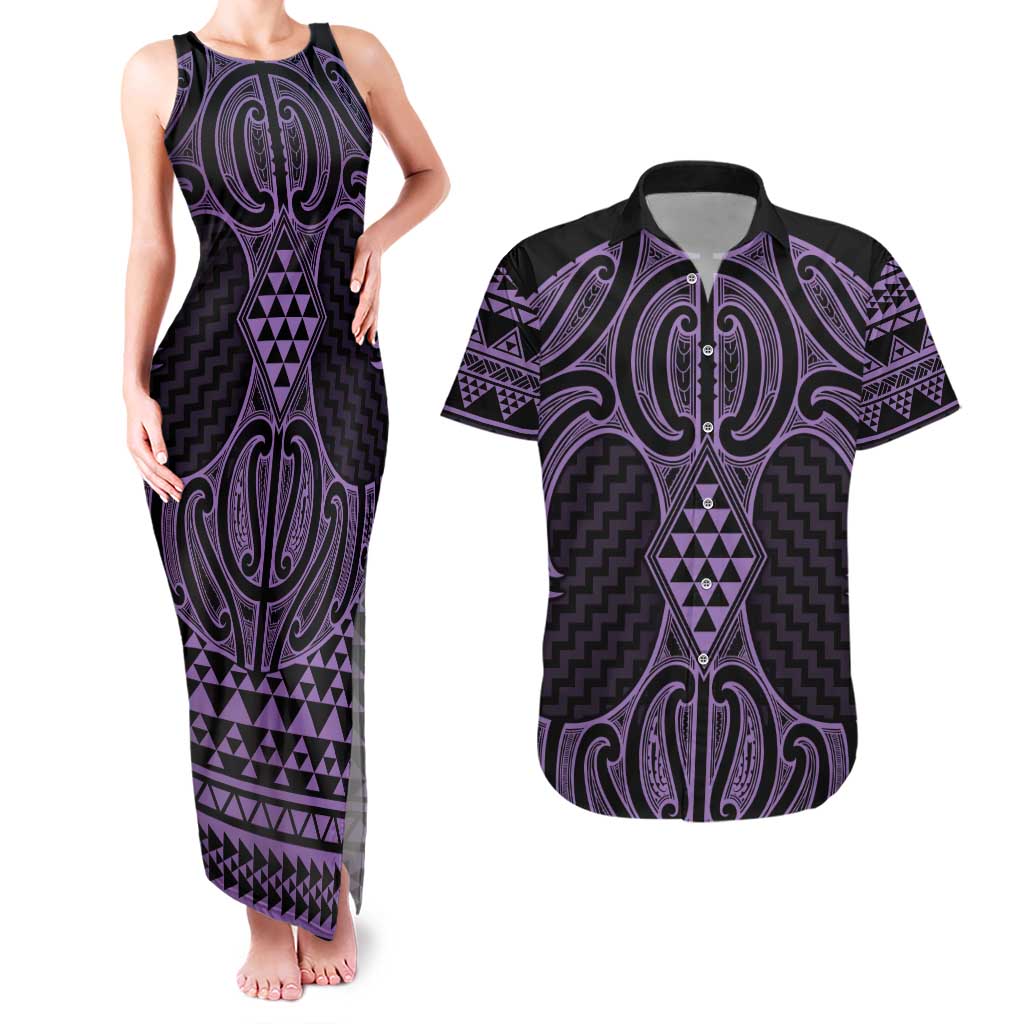 Waiporoporo Maori Ta Moko Poutama Art Couples Matching Tank Maxi Dress and Hawaiian Shirt