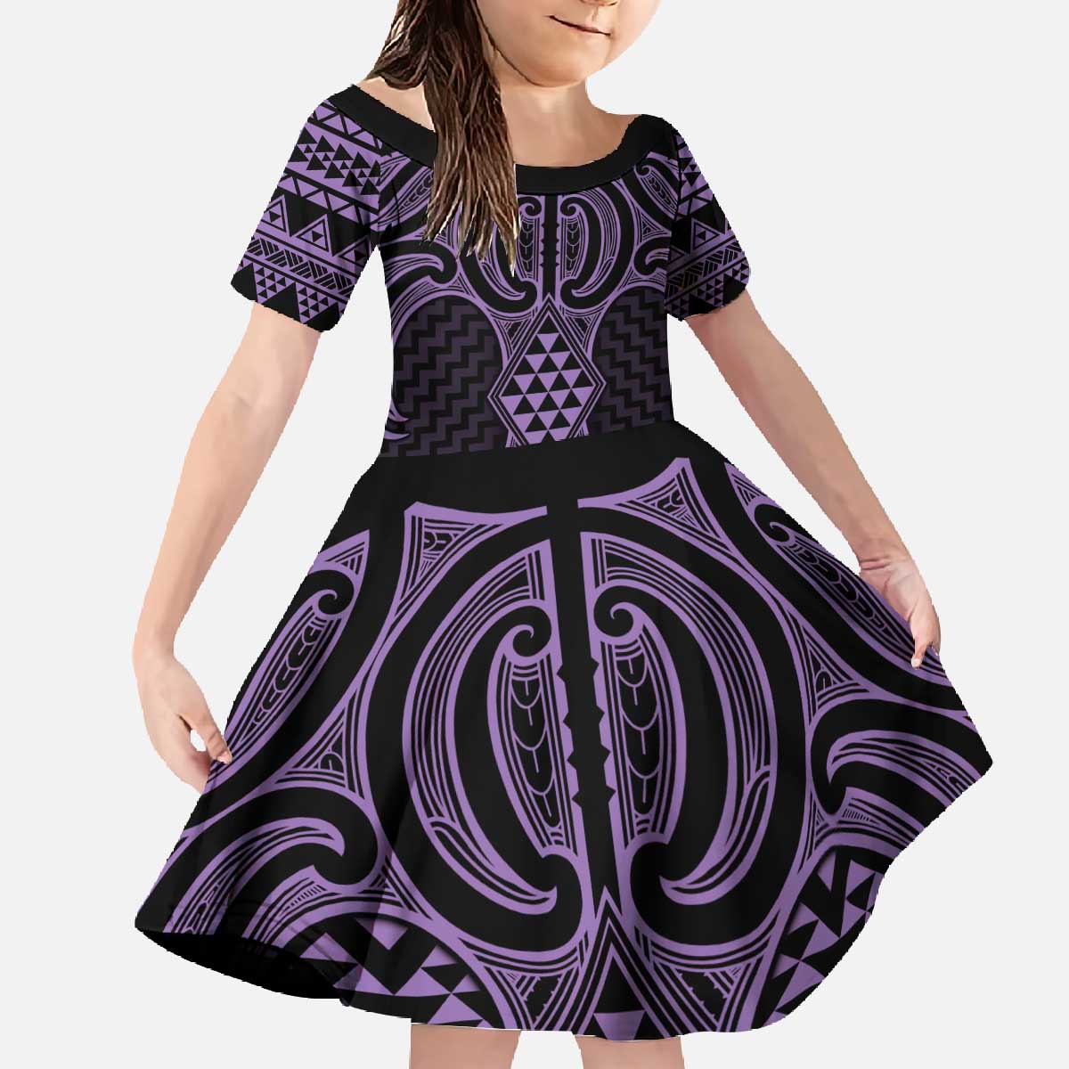 Waiporoporo Maori Ta Moko Poutama Art Family Matching Off The Shoulder Long Sleeve Dress and Hawaiian Shirt