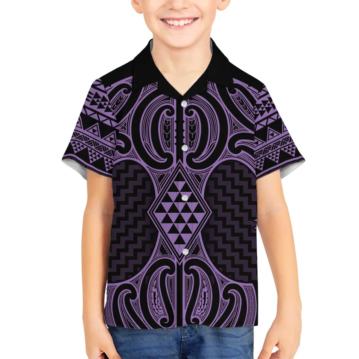 Waiporoporo Maori Ta Moko Poutama Art Family Matching Off The Shoulder Long Sleeve Dress and Hawaiian Shirt