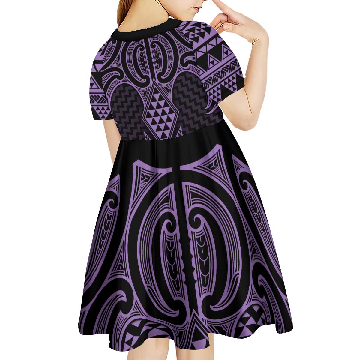 Waiporoporo Maori Ta Moko Poutama Art Kid Short Sleeve Dress LT9 - Polynesian Pride