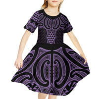Waiporoporo Maori Ta Moko Poutama Art Kid Short Sleeve Dress LT9 - Polynesian Pride
