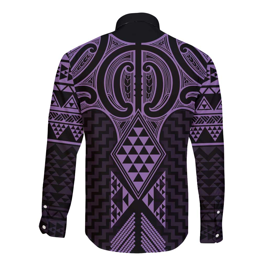 Waiporoporo Maori Ta Moko Poutama Art Long Sleeve Button Shirt LT9 - Polynesian Pride