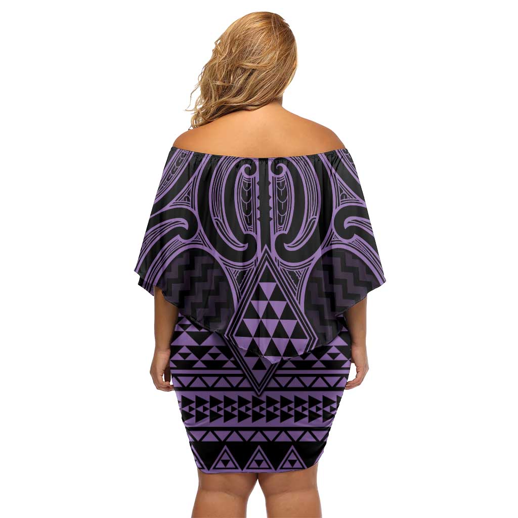 Waiporoporo Maori Ta Moko Poutama Art Off Shoulder Short Dress