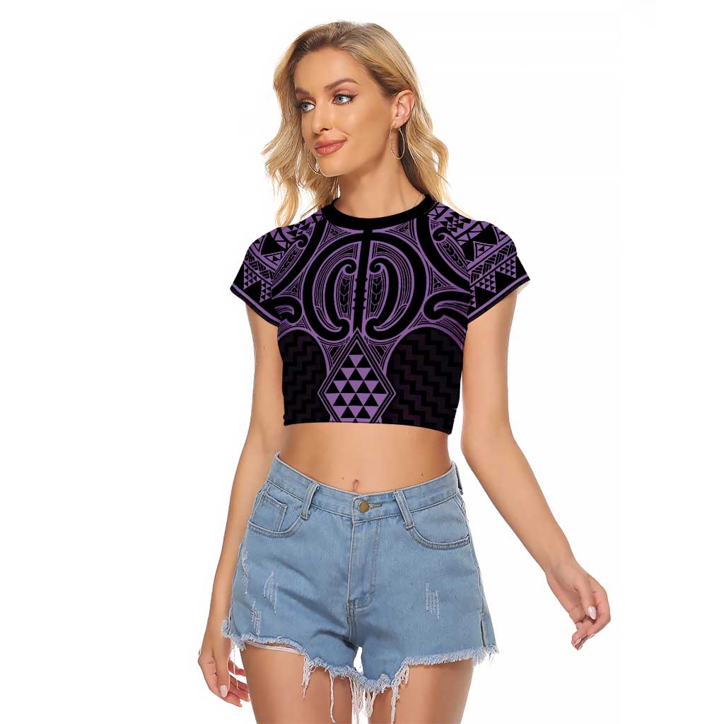 Waiporoporo Maori Ta Moko Poutama Art Raglan Cropped T Shirt
