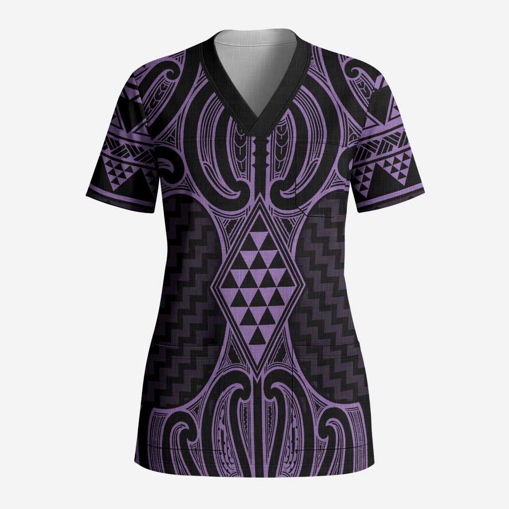 Waiporoporo Maori Ta Moko Poutama Art Scrub Top - Polynesian Pride