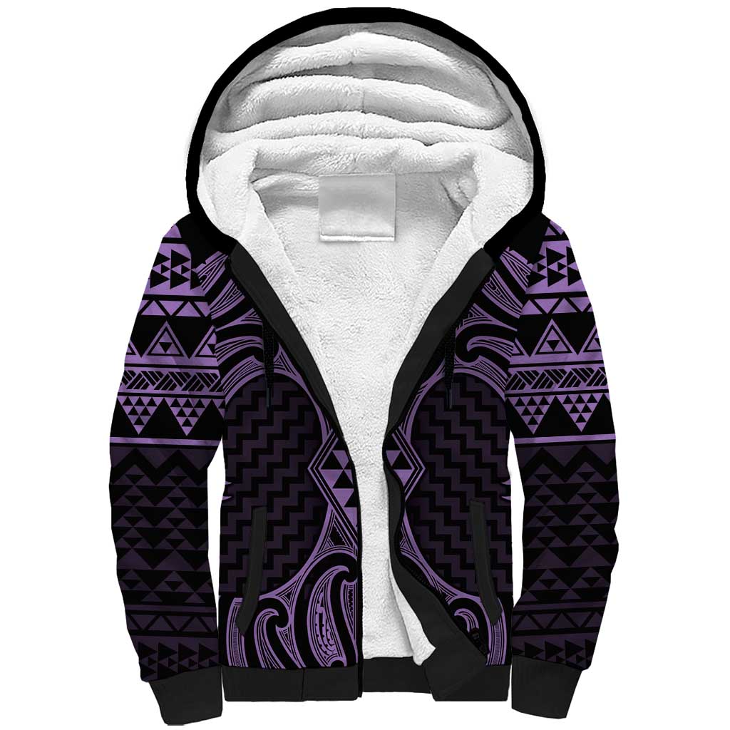 Waiporoporo Maori Ta Moko Poutama Art Sherpa Hoodie LT9 Unisex Purple - Polynesian Pride
