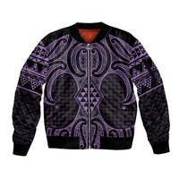 Waiporoporo Maori Ta Moko Poutama Art Sleeve Zip Bomber Jacket