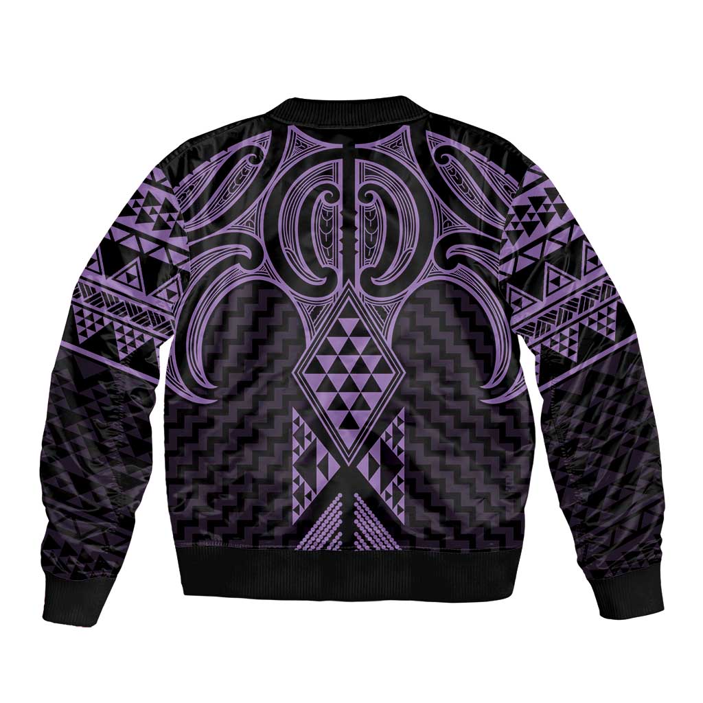 Waiporoporo Maori Ta Moko Poutama Art Sleeve Zip Bomber Jacket
