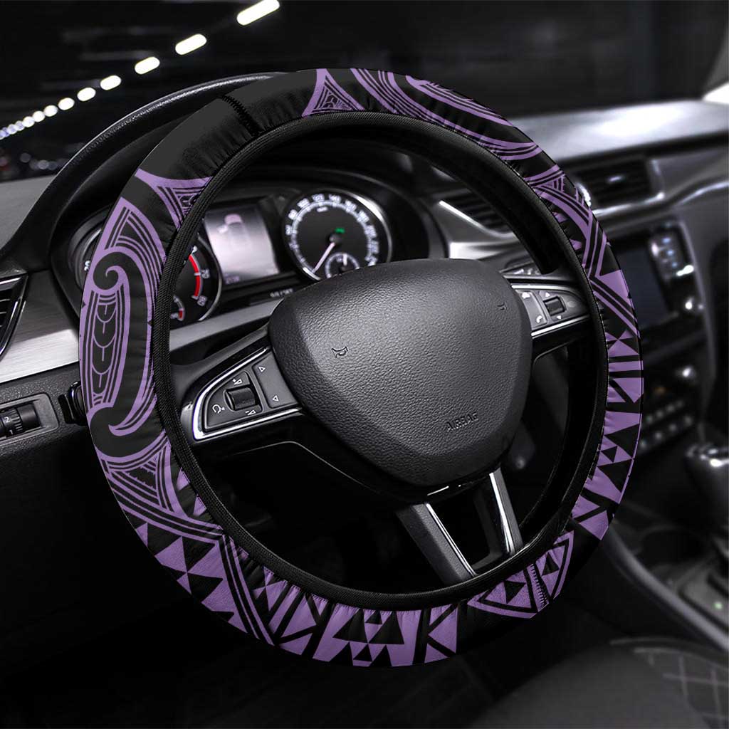 Waiporoporo Maori Ta Moko Poutama Art Steering Wheel Cover LT9 Universal Fit Purple - Polynesian Pride