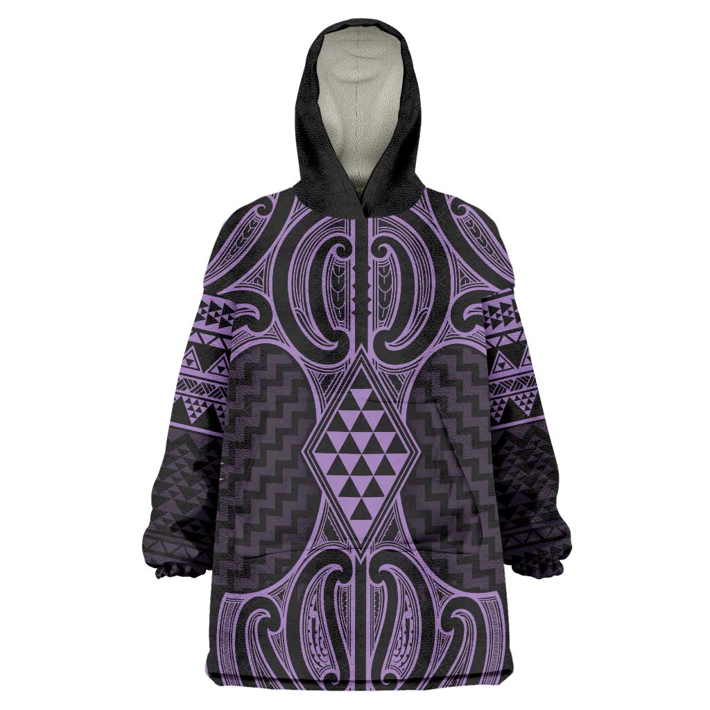 Waiporoporo Maori Ta Moko Poutama Art Wearable Blanket Hoodie LT9 One Size Purple - Polynesian Pride