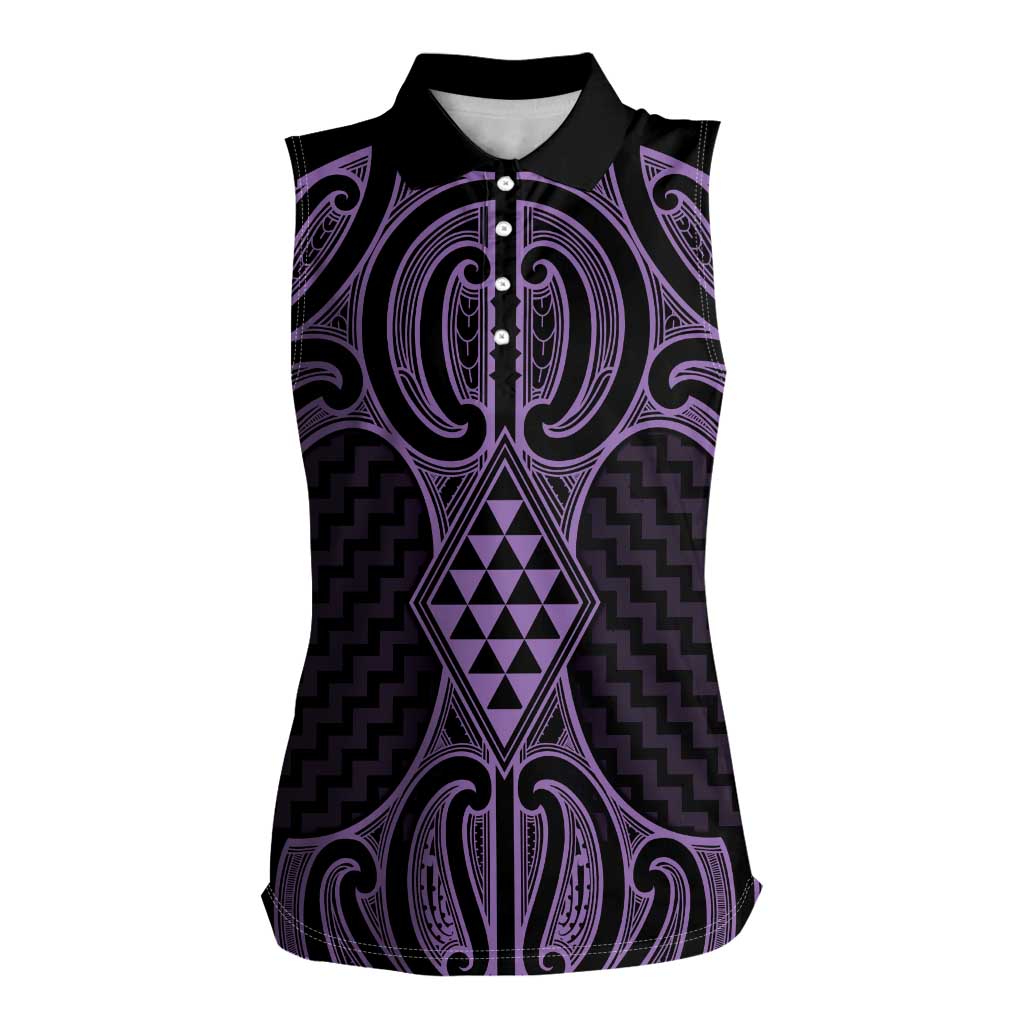 Waiporoporo Maori Ta Moko Poutama Art Women Sleeveless Polo Shirt