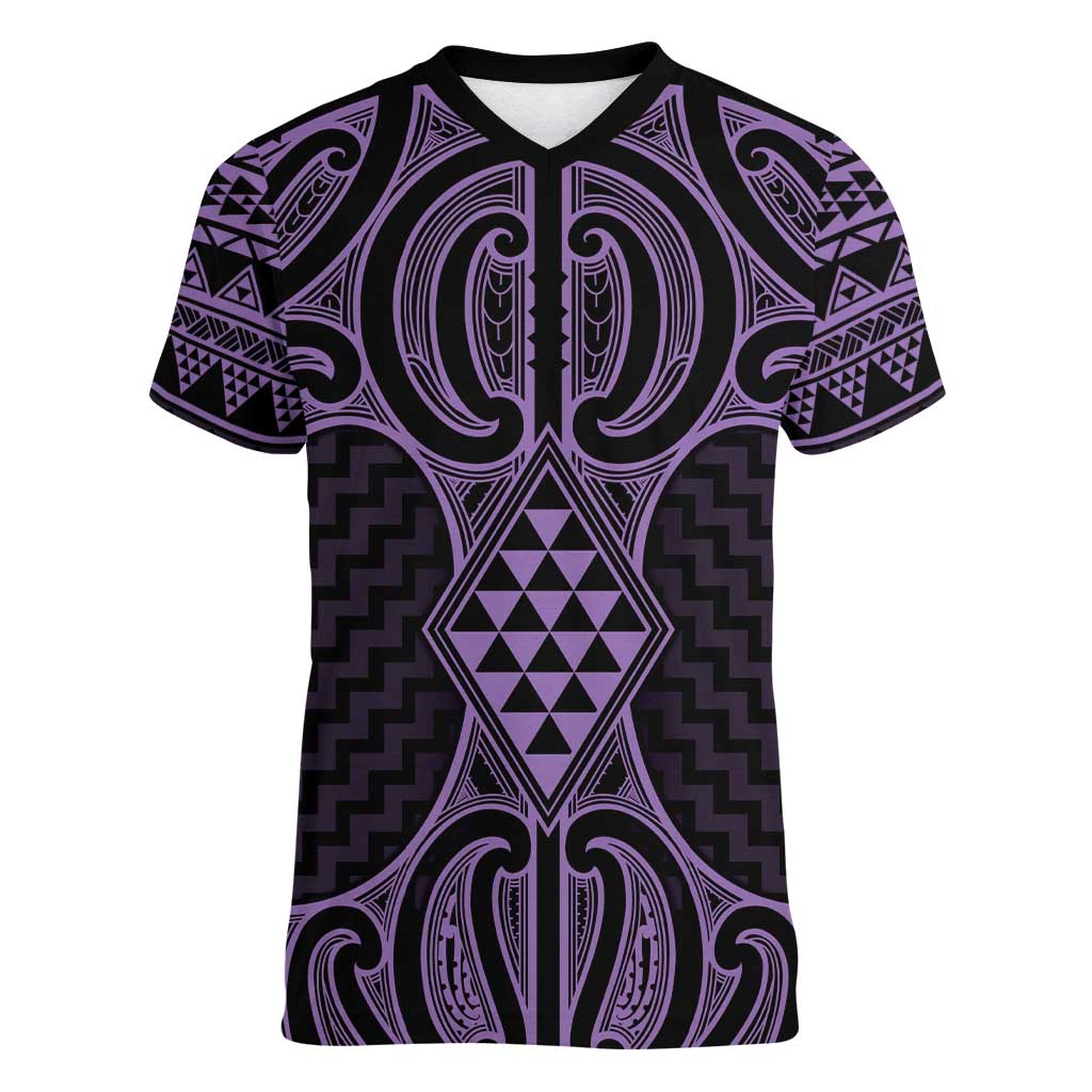 Waiporoporo Maori Ta Moko Poutama Art Women V-Neck T-Shirt