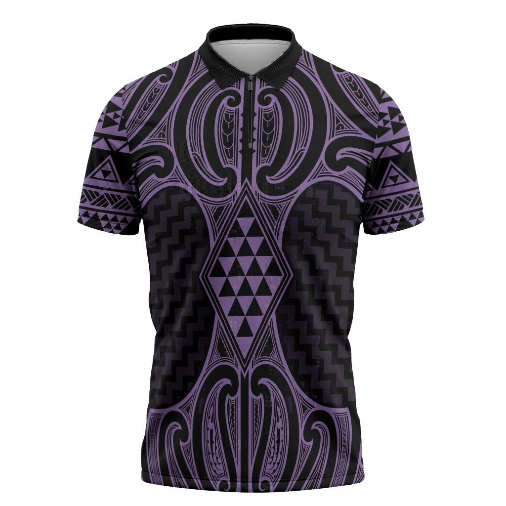 Waiporoporo Maori Ta Moko Poutama Art Zipper Polo Shirt - Polynesian Pride