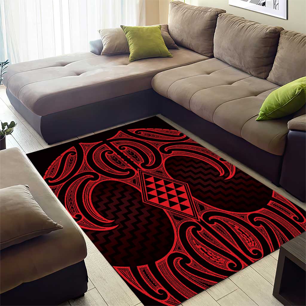 Whero Maori Ta Moko Poutama Art Area Rug