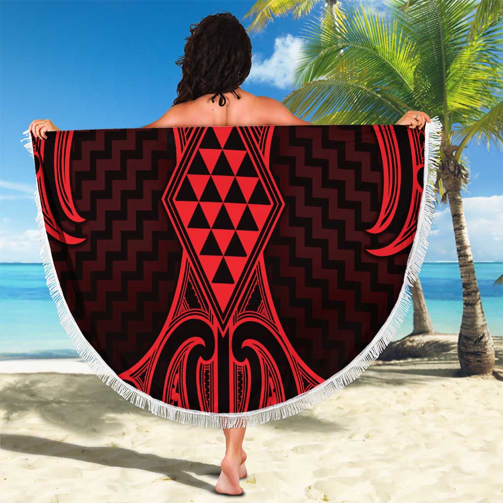 Whero Maori Ta Moko Poutama Art Beach Blanket LT9 - Polynesian Pride