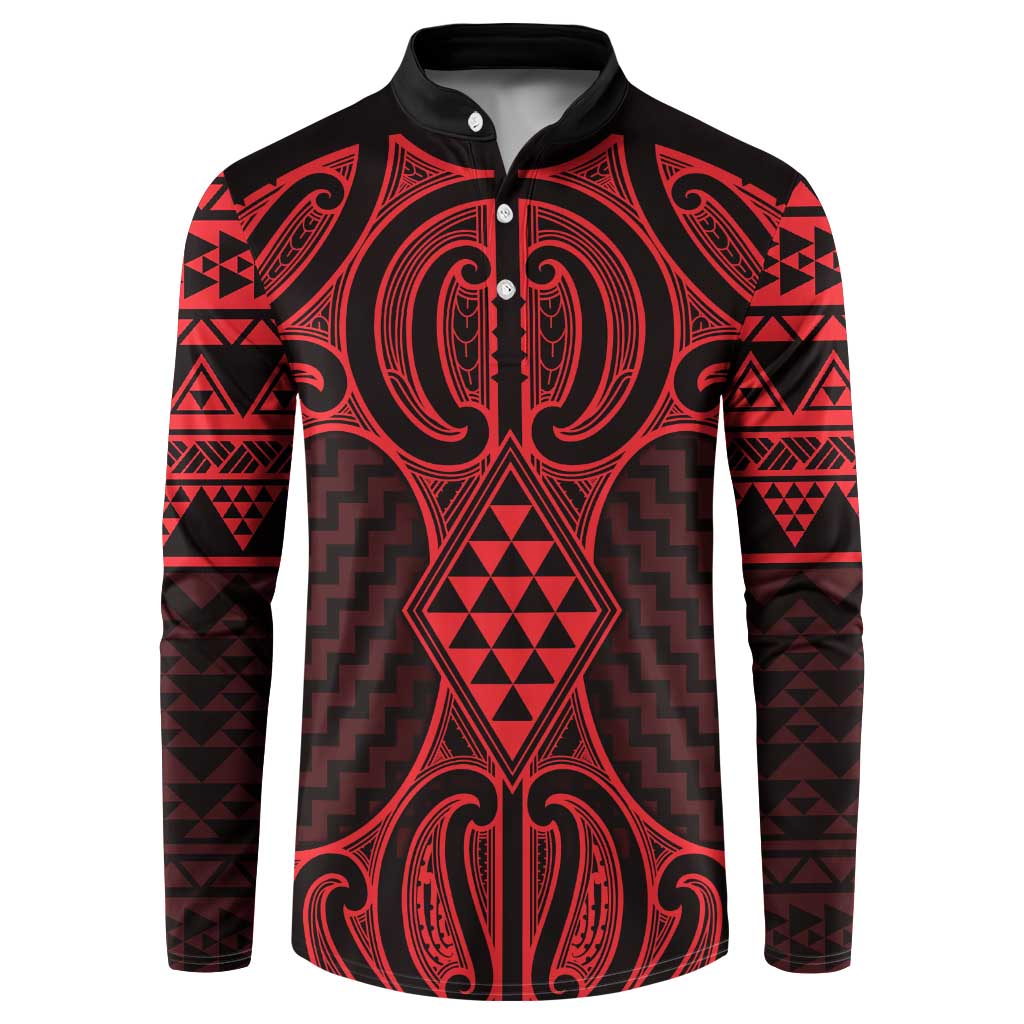 Whero Maori Ta Moko Poutama Art Button Sweatshirt