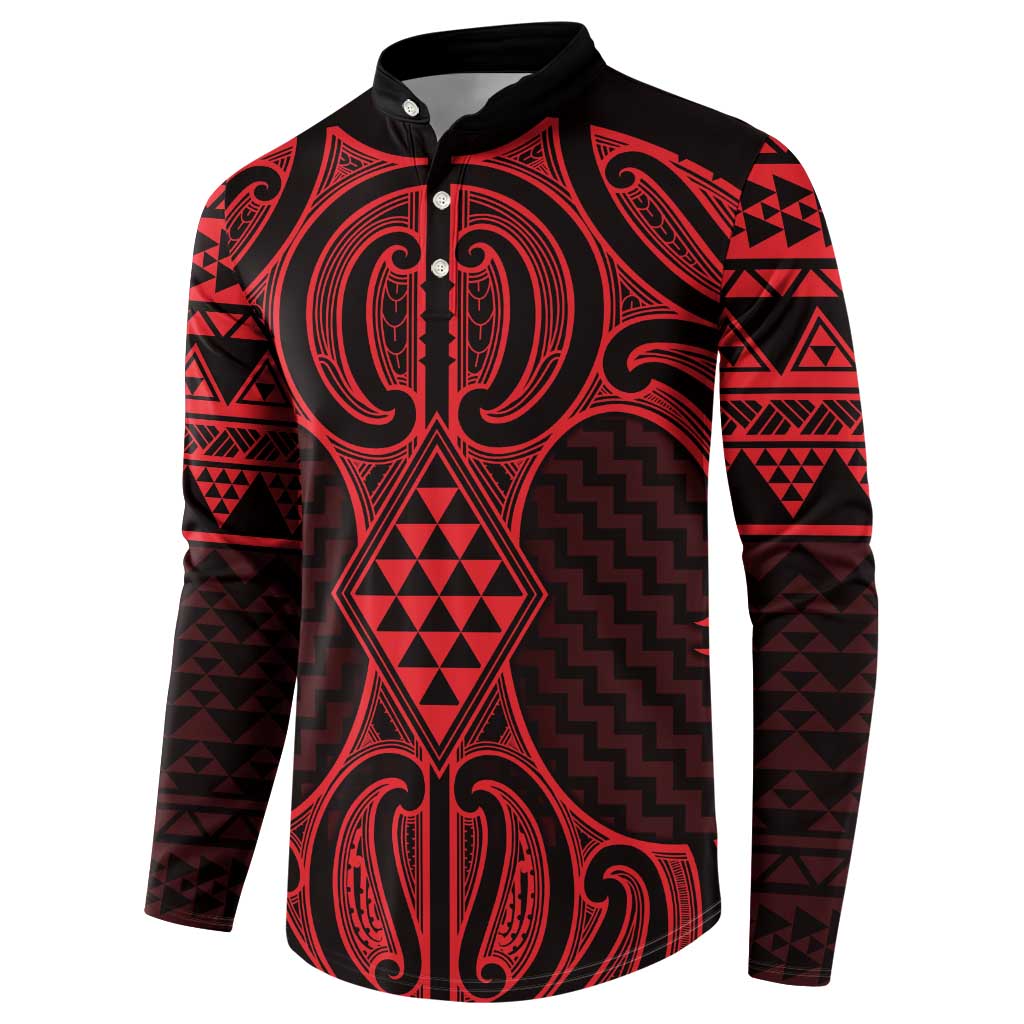Whero Maori Ta Moko Poutama Art Button Sweatshirt LT9 - Polynesian Pride