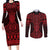 Whero Maori Ta Moko Poutama Art Couples Matching Long Sleeve Bodycon Dress and Long Sleeve Button Shirt