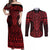 Whero Maori Ta Moko Poutama Art Couples Matching Off Shoulder Maxi Dress and Long Sleeve Button Shirt