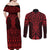 Whero Maori Ta Moko Poutama Art Couples Matching Off Shoulder Maxi Dress and Long Sleeve Button Shirt