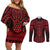 Whero Maori Ta Moko Poutama Art Couples Matching Off Shoulder Short Dress and Long Sleeve Button Shirt