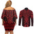 Whero Maori Ta Moko Poutama Art Couples Matching Off Shoulder Short Dress and Long Sleeve Button Shirt