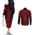 Whero Maori Ta Moko Poutama Art Couples Matching Off The Shoulder Long Sleeve Dress and Long Sleeve Button Shirt