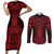 Whero Maori Ta Moko Poutama Art Couples Matching Short Sleeve Bodycon Dress and Long Sleeve Button Shirt