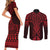 Whero Maori Ta Moko Poutama Art Couples Matching Short Sleeve Bodycon Dress and Long Sleeve Button Shirt