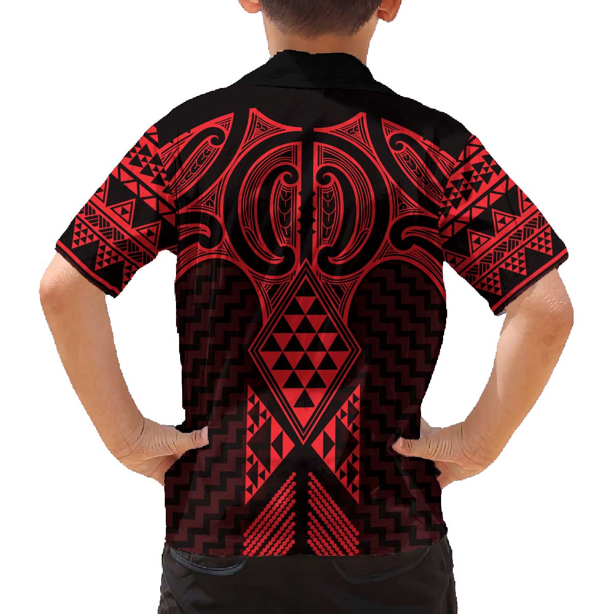 Whero Maori Ta Moko Poutama Art Family Matching Off The Shoulder Long Sleeve Dress and Hawaiian Shirt