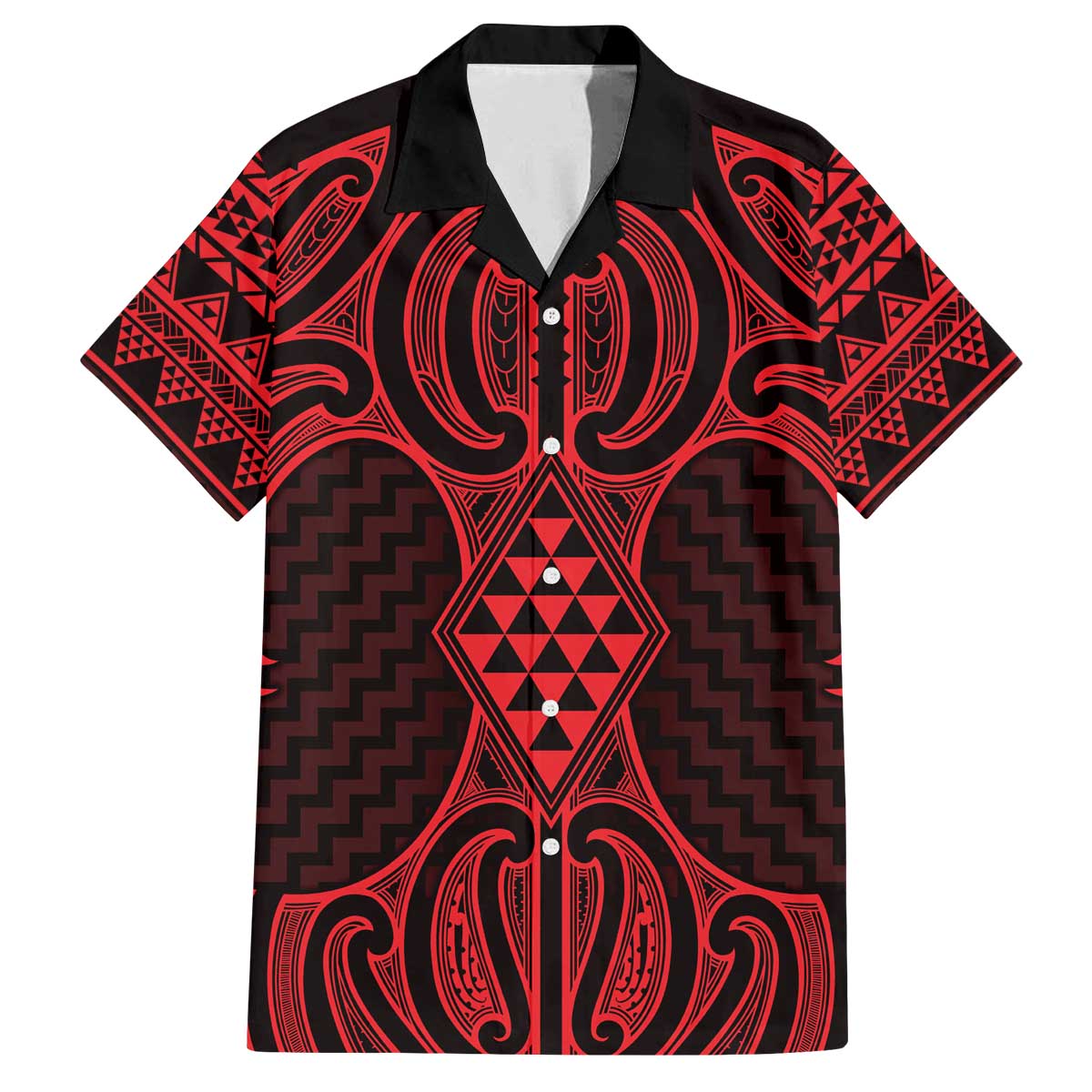 Whero Maori Ta Moko Poutama Art Family Matching Off The Shoulder Long Sleeve Dress and Hawaiian Shirt