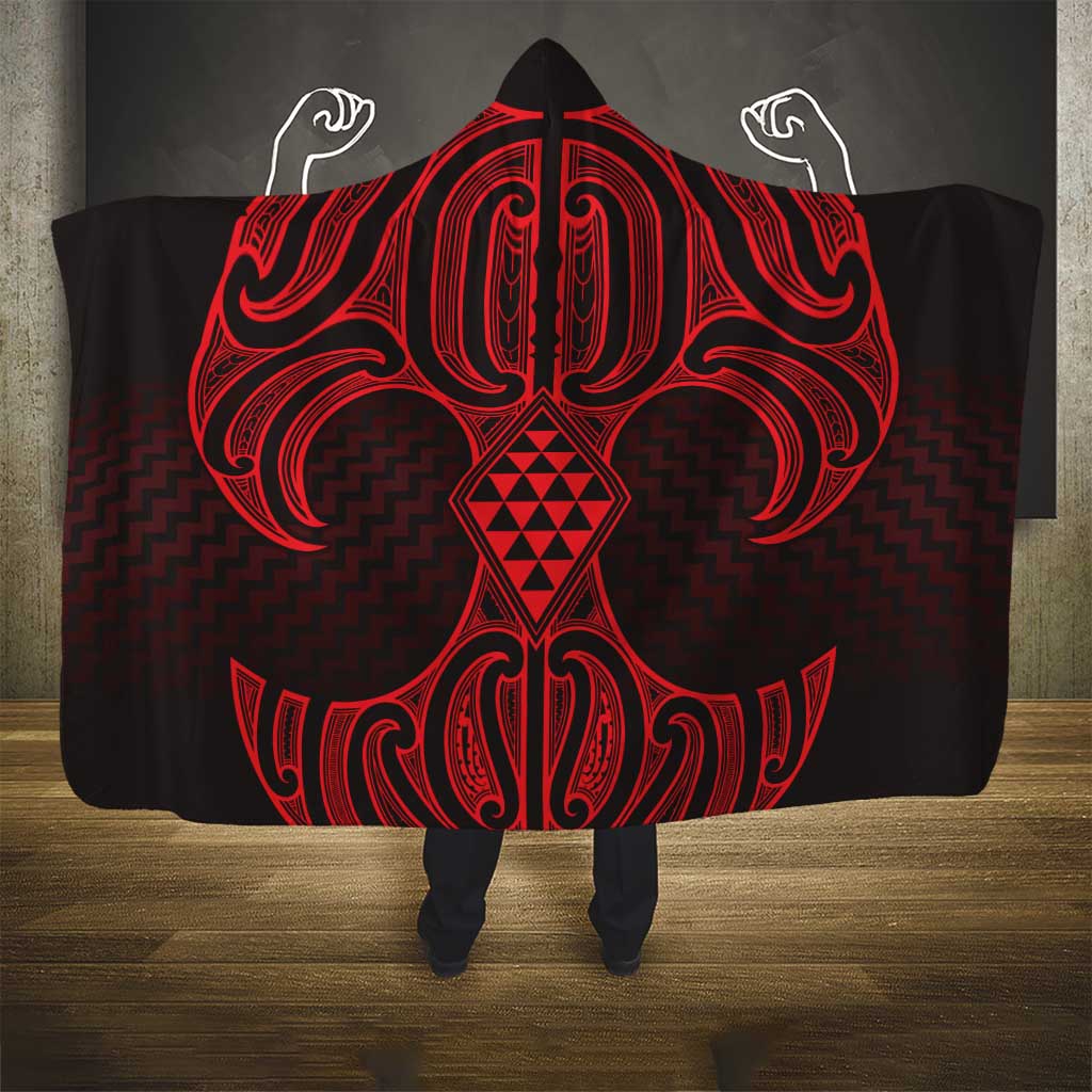 Whero Maori Ta Moko Poutama Art Hooded Blanket LT9 - Polynesian Pride