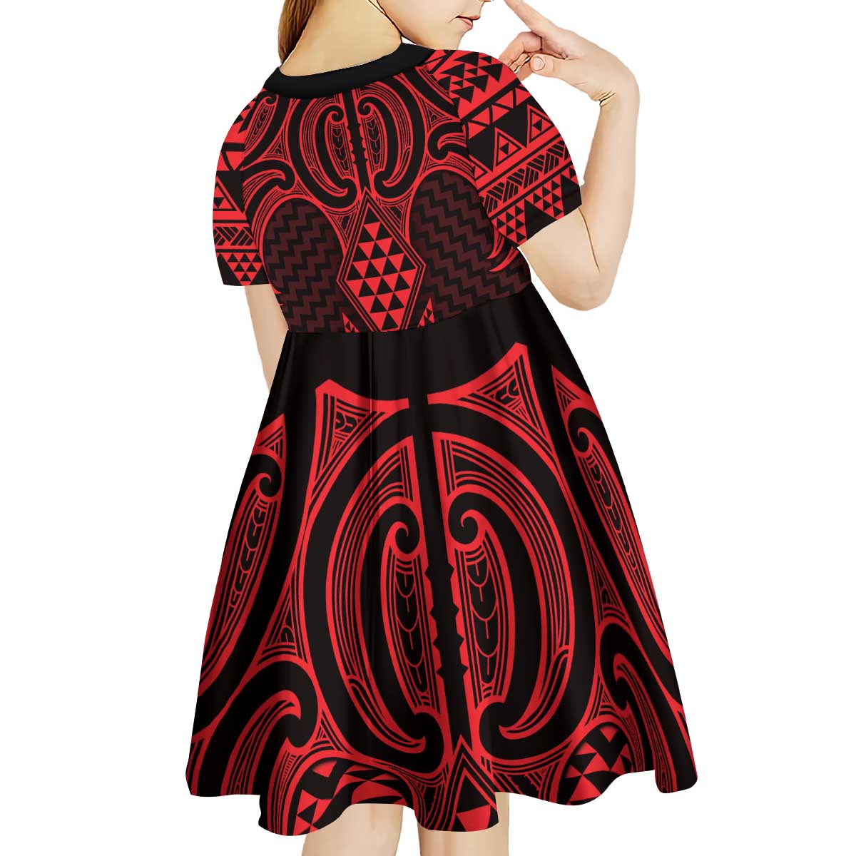 Whero Maori Ta Moko Poutama Art Kid Short Sleeve Dress LT9 - Polynesian Pride