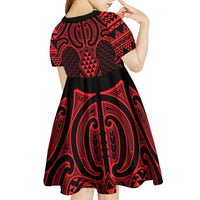 Whero Maori Ta Moko Poutama Art Kid Short Sleeve Dress LT9 - Polynesian Pride