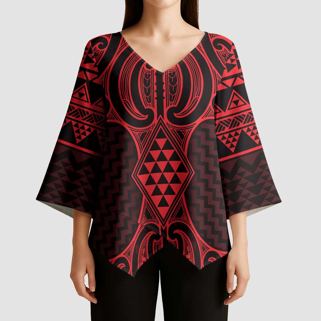 Whero Maori Ta Moko Poutama Art Kimono Sleeve Blouse - Polynesian Pride